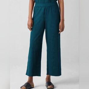 Eileen Fisher Teal Crinkled Jersey Wide Leg Pant Size Small NWT $158 Organic